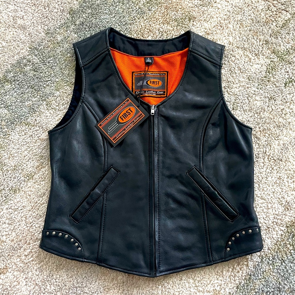 First Classics Moto Leather Vest with Studded Details